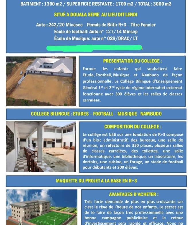 COMPLEXE SCOLAIRE À VENDRE – DOUALA 5ᵉ, LENDI